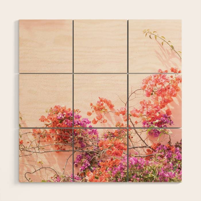 Bougainvillea Flowers In Color | Pink Wall In Cascais Art Print | Floral Travel Photography In Portugal Wood Wall Art