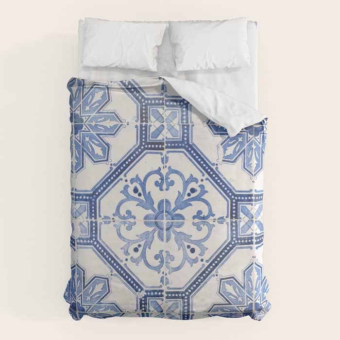 Blue Portugese Tile Pattern | Colorful Travel Photography In Portugal | Azulejos House Design Art Print Duvet Cover