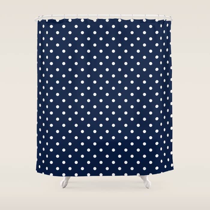 Polka Dot Classic Pattern In Nautical Navy Blue And White Shower Curtain