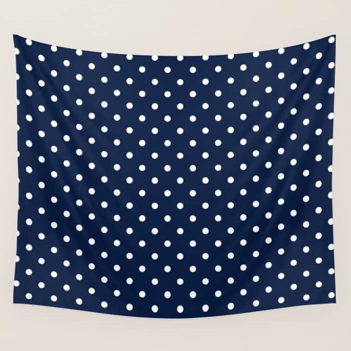 Polka Dot Classic Pattern In Nautical Navy Blue And White Wall Tapestry