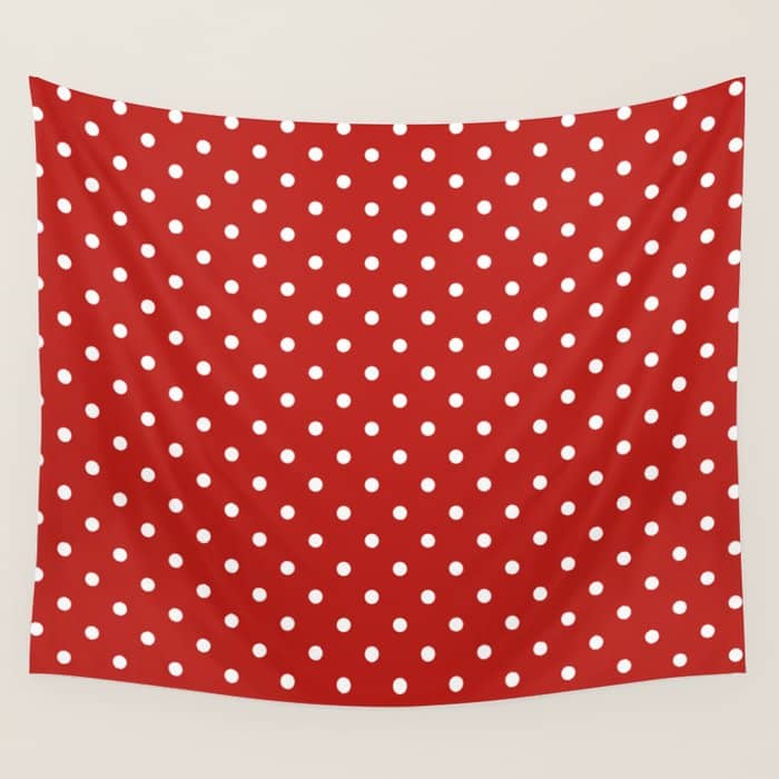 Polka Dot Classic Pattern In Red And White Wall Tapestry