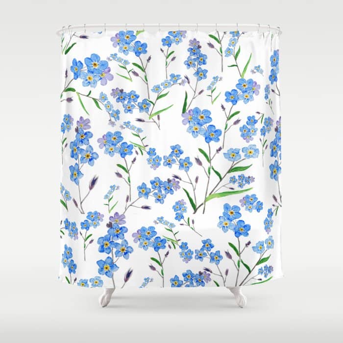 Forget Me Not Pattern Watercolor  Shower Curtain