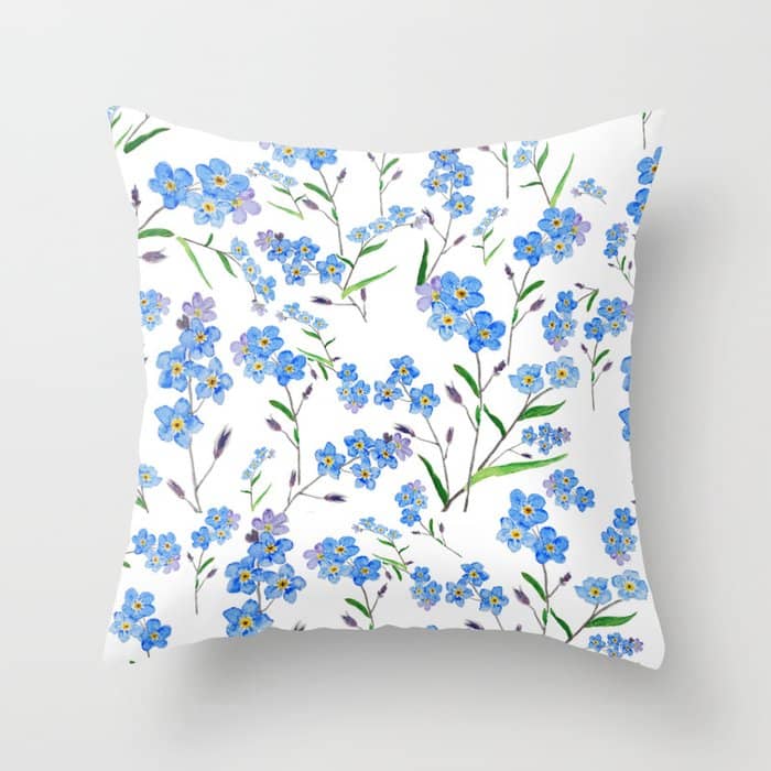 Forget Me Not Pattern Watercolor  Throw Pillow