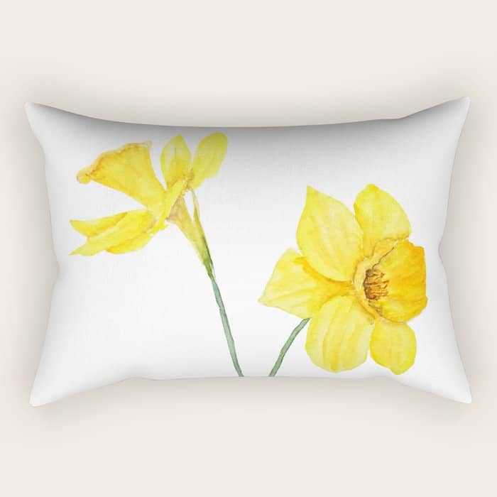 Two Botanical Yellow Daffodils Watercolor Rectangular Pillow