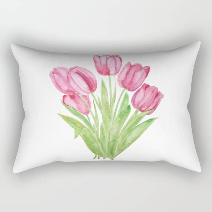 Pink Tulips Watercolor Rectangular Pillow