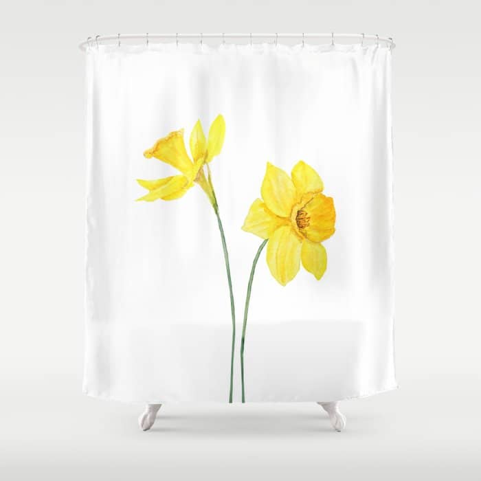 Two Botanical Yellow Daffodils Watercolor Shower Curtain