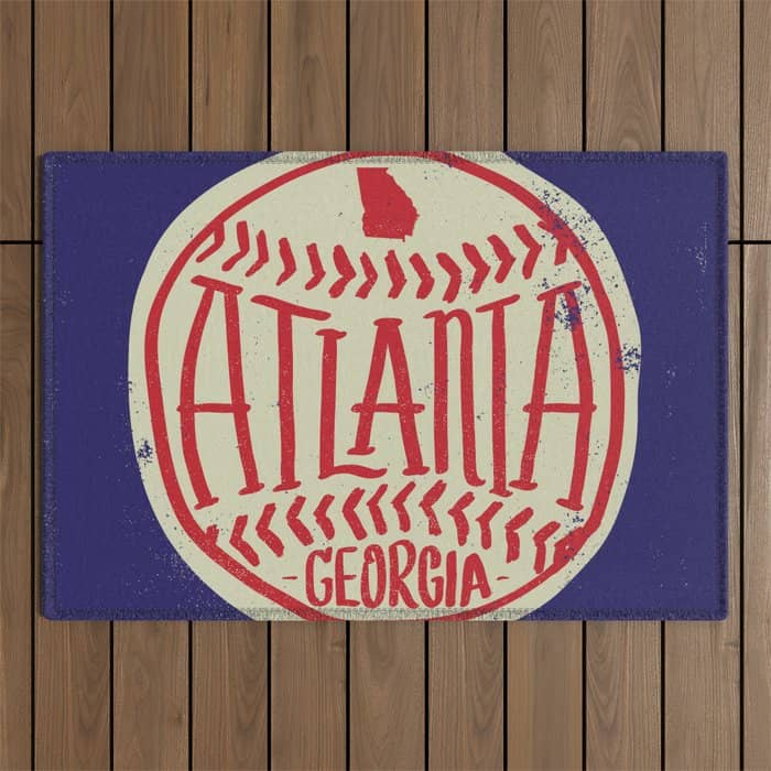 Atlanta Georgia Baseball - Hand Drawn, Script Typography Outdoor Rug