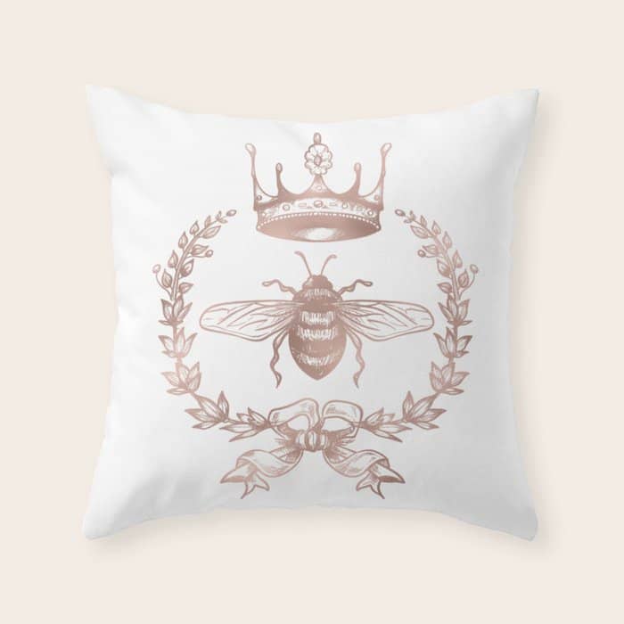 Queen Bee In Rose Gold Pink Throw Pillow