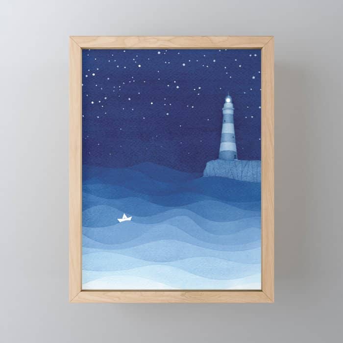 Lighthouse & The Paper Boat, Blue Ocean Mini Art Print