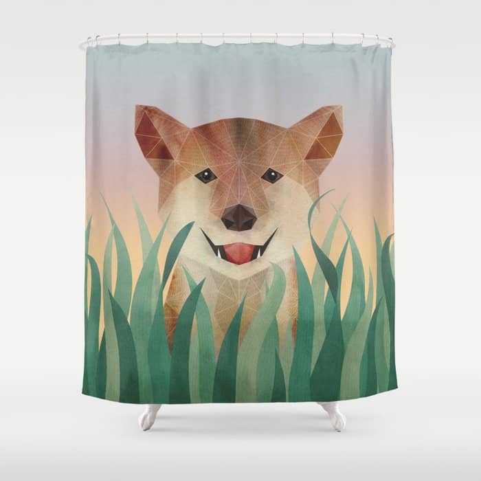 Happy Shiba In The Grass (Sunrise Dog) Shower Curtain