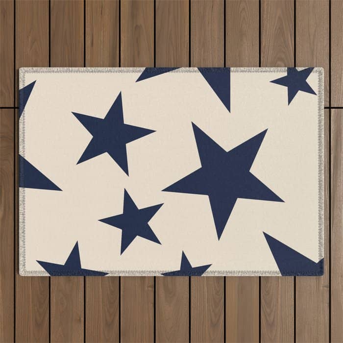 Navy & Light Beige Big Ol' Stars Outdoor Rug