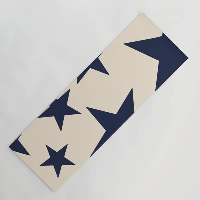 Navy & Light Beige Big Ol' Stars Yoga Mat