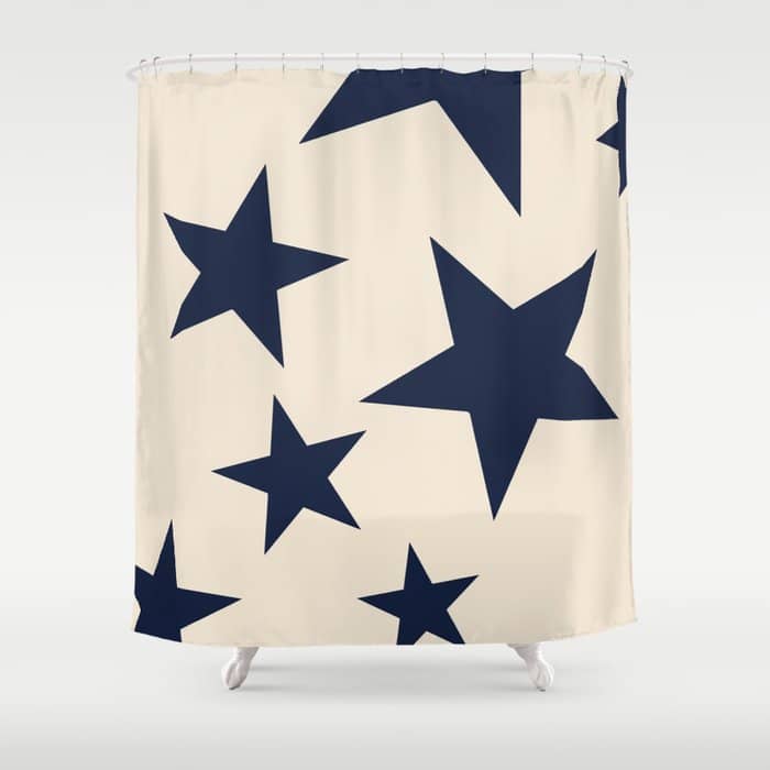 Navy & Light Beige Big Ol' Stars Shower Curtain