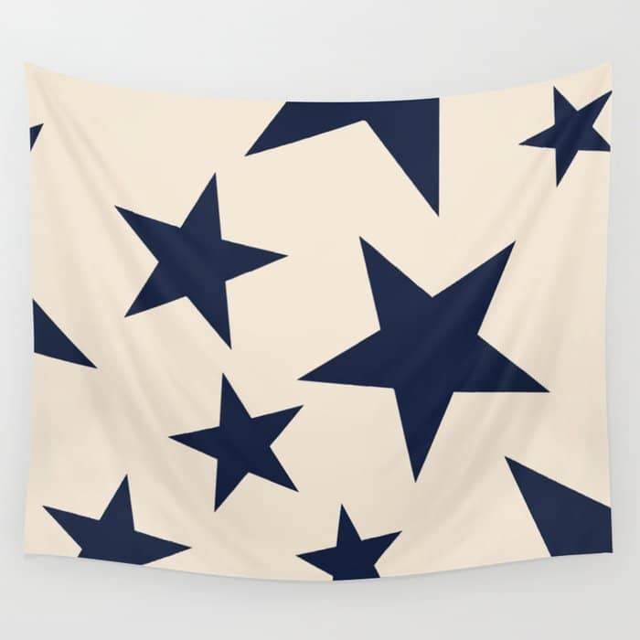 Navy & Light Beige Big Ol' Stars Wall Tapestry