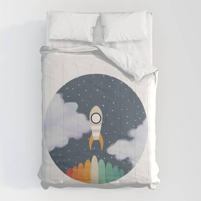 Space Rocket Print, Galaxy Outer Space Pattern Comforter