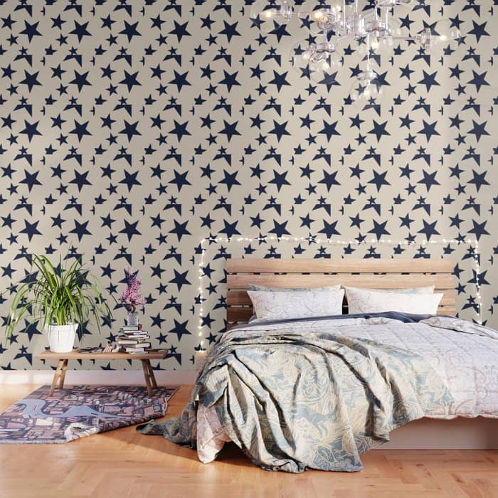 Navy & Light Beige Big Ol' Stars Wallpaper