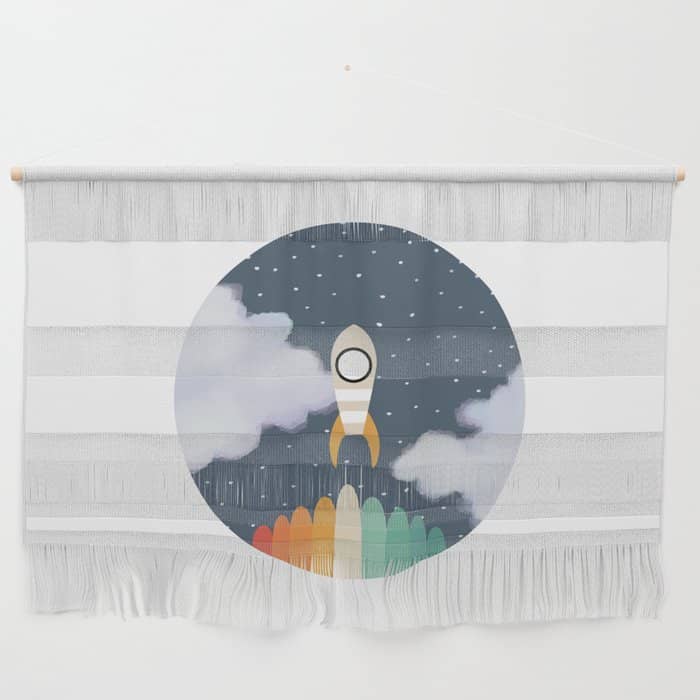 Space Rocket Print, Galaxy Outer Space Pattern Wall Hanging