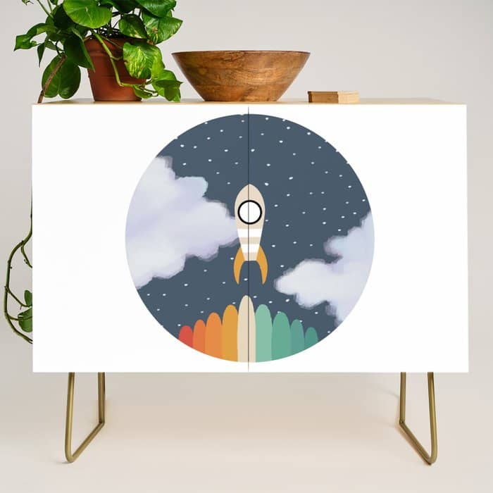 Space Rocket Print, Galaxy Outer Space Pattern Credenza