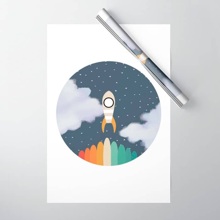 Space Rocket Print, Galaxy Outer Space Pattern Wrapping Paper