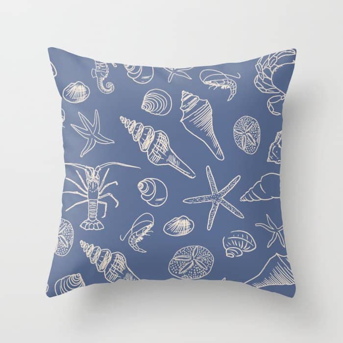 Seahorse Ocean Nautical Coastal Serenity Blue  Throw Pillow