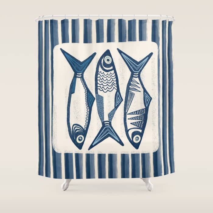 Modern Coastal Art Print - Sardines With Blue Stripes Shower Curtain