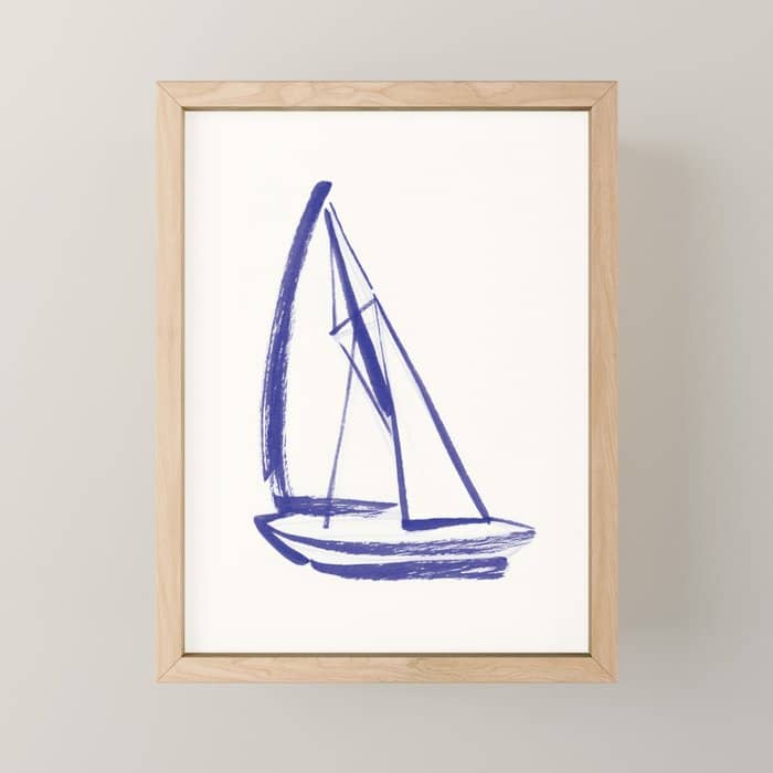 Sailboat Drawing - Blue White Mini Art Print
