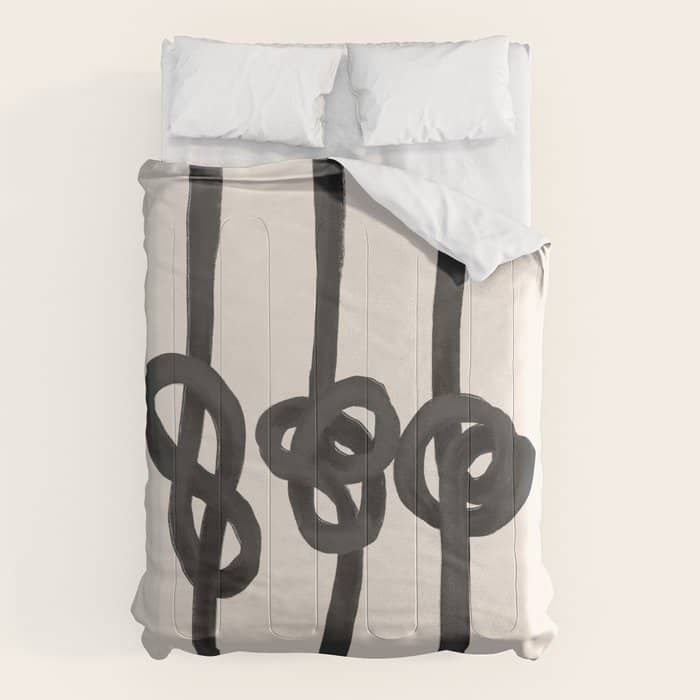 Minimalist Black Knot Abstract Art On Neutral Background Comforter