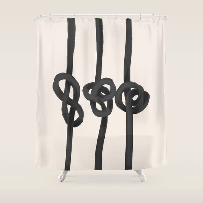 Minimalist Black Knot Abstract Art On Neutral Background Shower Curtain