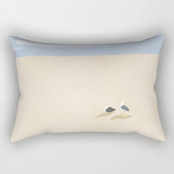 Minimal Sand Beach With Seagulls Rectangular Pillow