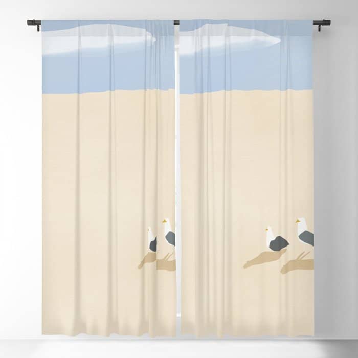 Minimal Sand Beach With Seagulls Window Curtain