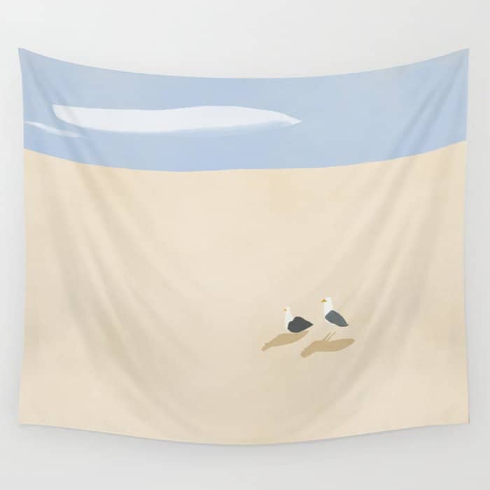 Minimal Sand Beach With Seagulls Wall Tapestry