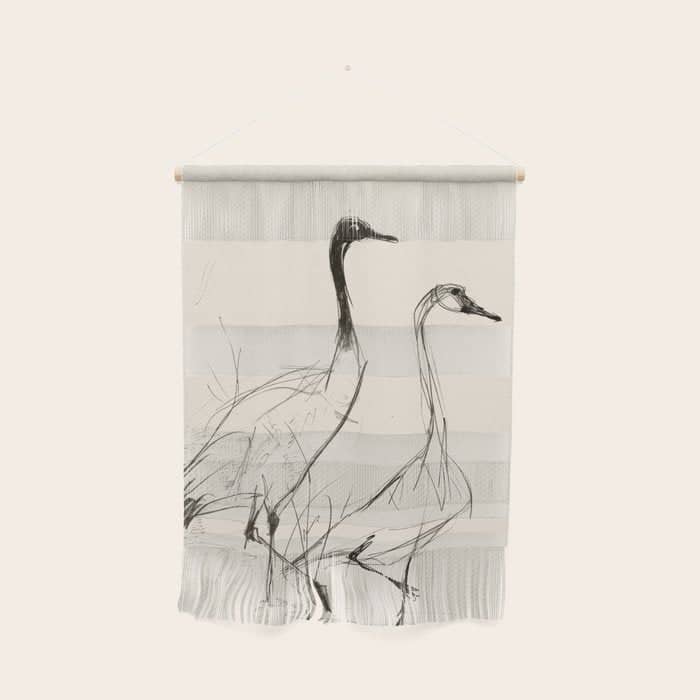 Two Geese - Minimalist Drawing Wall Hanging