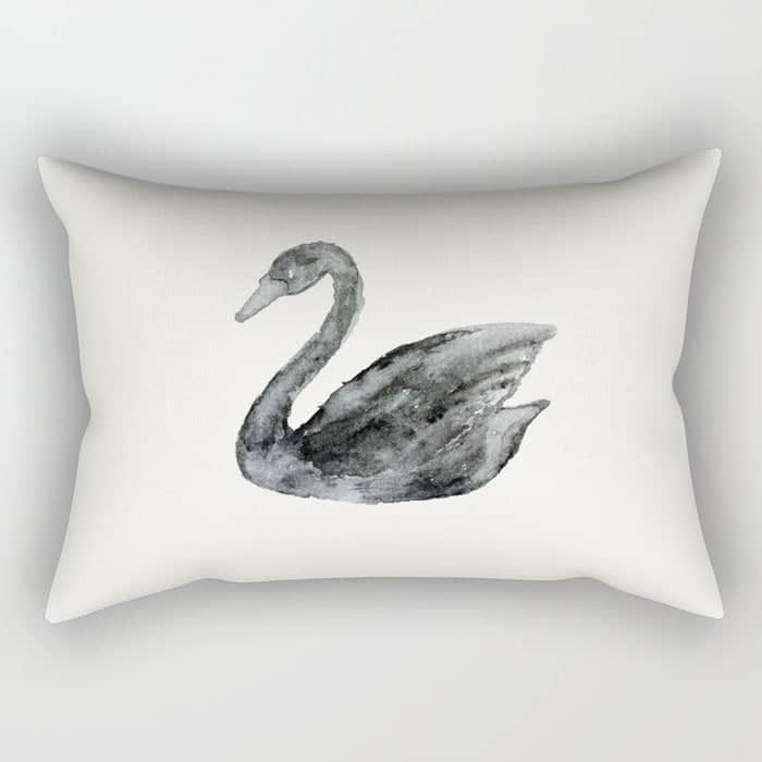 Elegant Black White Hand Painted Watercolor Swan Rectangular Pillow