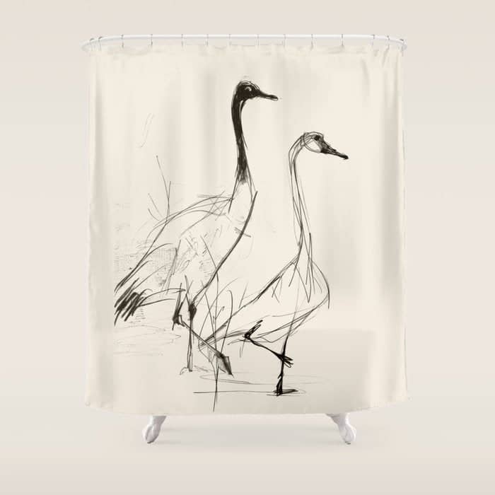 Two Geese - Minimalist Drawing Shower Curtain