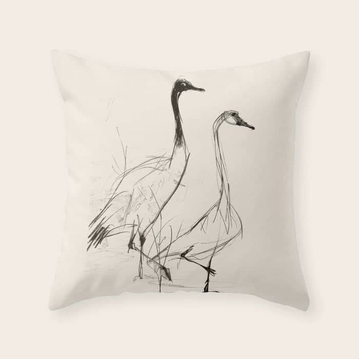 Two Geese - Minimalist Drawing Throw Pillow