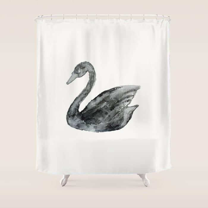 Elegant Black White Hand Painted Watercolor Swan Shower Curtain