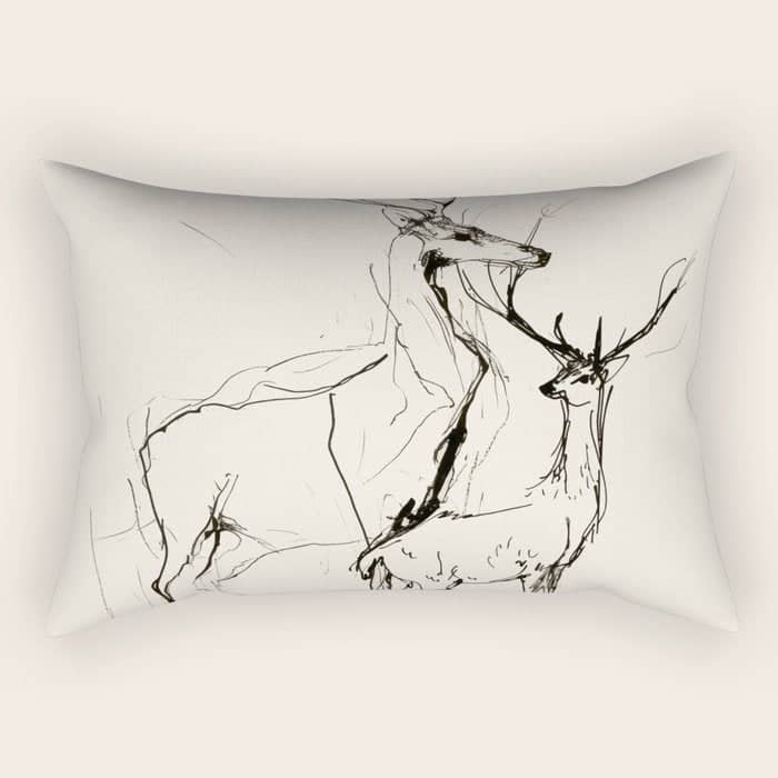 Two Stags - Line Drawing Rectangular Pillow
