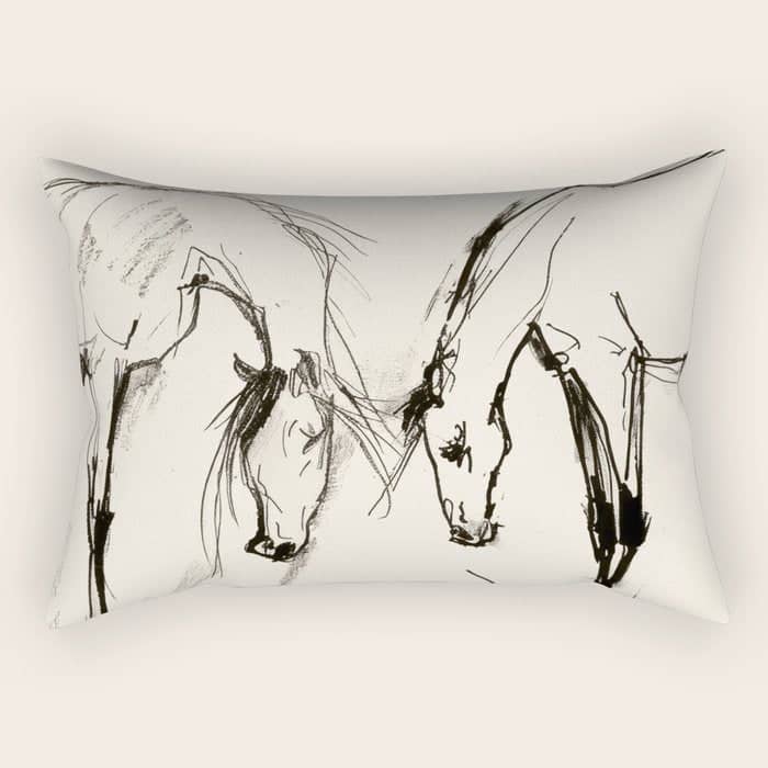 Two Horses - Minimal Line Drawing Rectangular Pillow