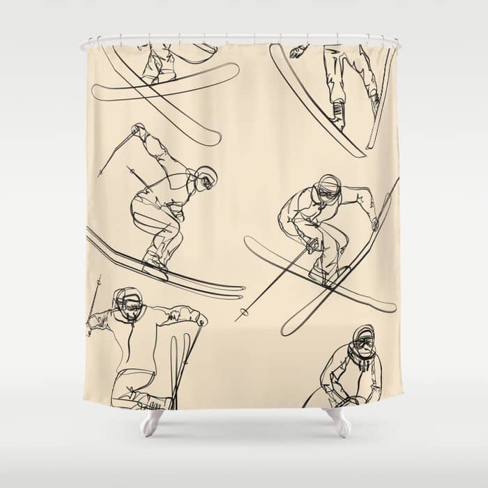 Minimal Skiers Line Art 2 Shower Curtain