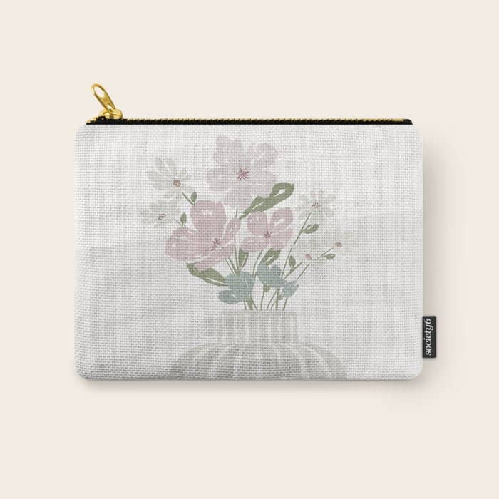 Wildflower Bouquet In Vase Illustration - Beige Muted Pink And Dusty Green Flowers Carry All Pouch