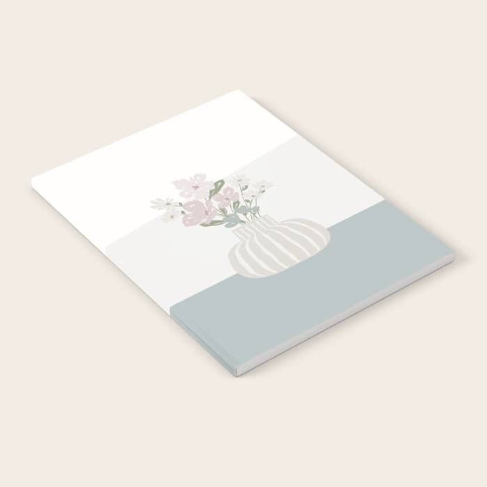 Wildflower Bouquet In Vase Illustration - Beige Muted Pink And Dusty Green Flowers Notebook