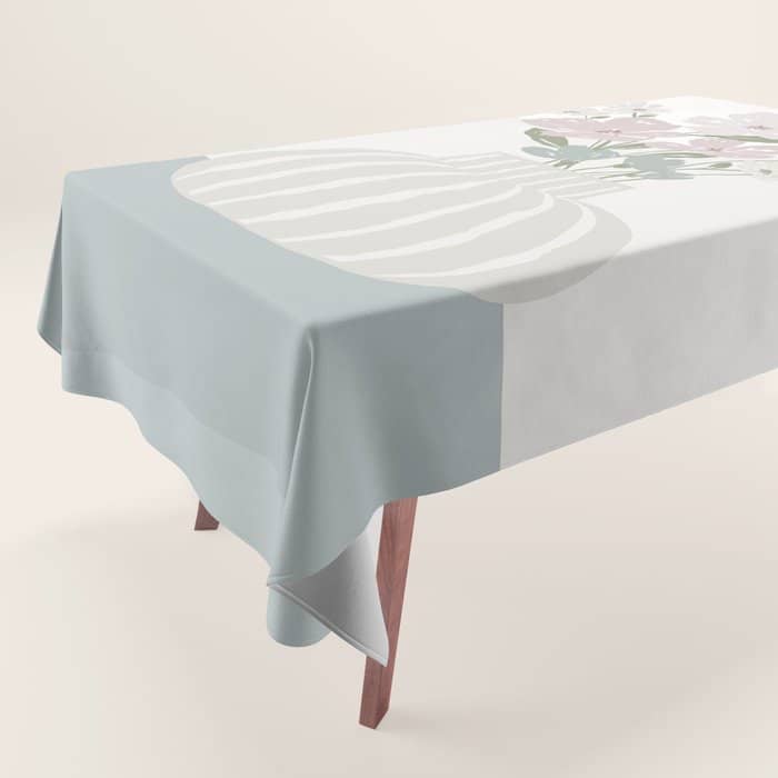 Wildflower Bouquet In Vase Illustration - Beige Muted Pink And Dusty Green Flowers Tablecloth