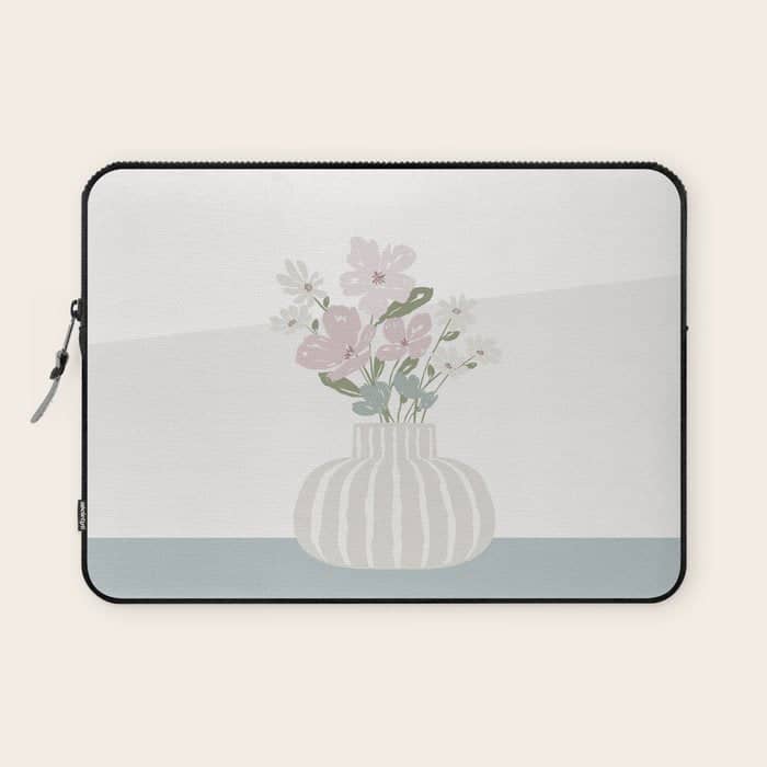 Wildflower Bouquet In Vase Illustration - Beige Muted Pink And Dusty Green Flowers Laptop Sleeve