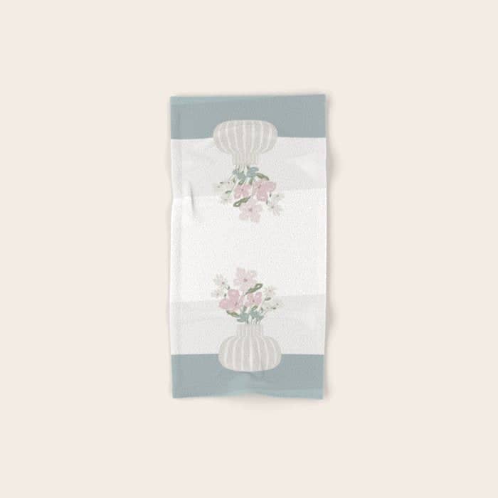 Wildflower Bouquet In Vase Illustration - Beige Muted Pink And Dusty Green Flowers Bath Towel