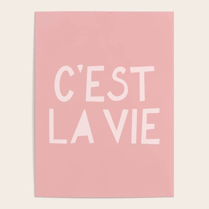 C'Est La Vie French Pink Hand Lettering Poster