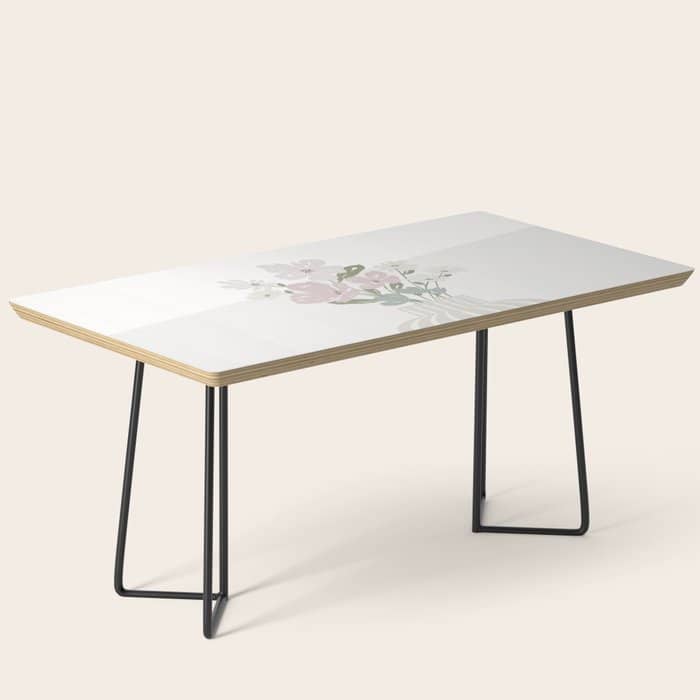 Wildflower Bouquet In Vase Illustration - Beige Muted Pink And Dusty Green Flowers Coffee Table