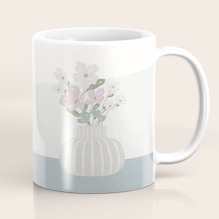 Wildflower Bouquet In Vase Illustration - Beige Muted Pink And Dusty Green Flowers Coffee Mug