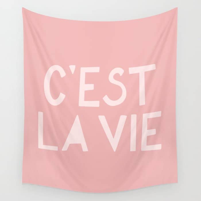 C'Est La Vie French Pink Hand Lettering Wall Tapestry