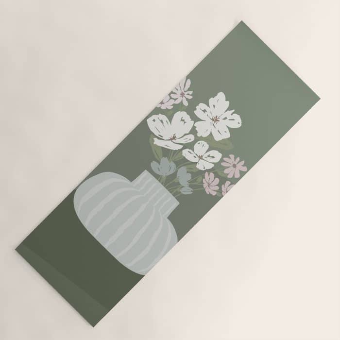 Wildflower Bouquet In Vase Illustration - Muted Pink, Beige And Sage Green Flowers  Yoga Mat