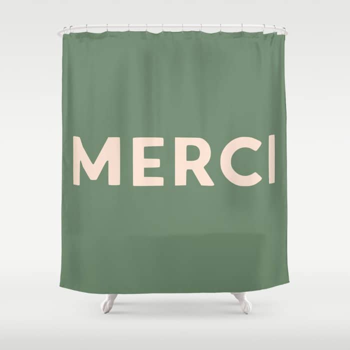 Merci French Retro Hand Lettering Shower Curtain